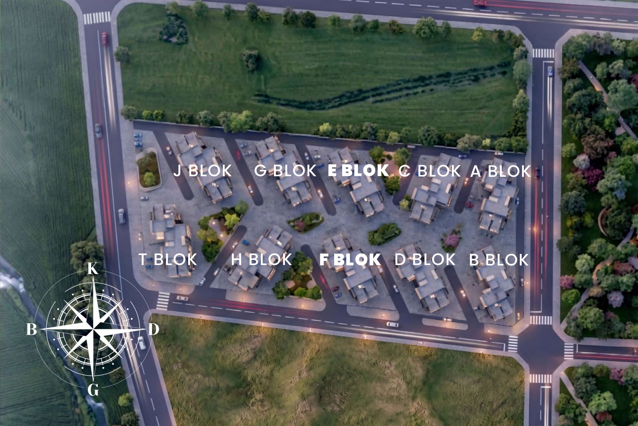 Sirius Nova yerleşim planı: A, B, C, D, E, F, G, H, J ve T blokları